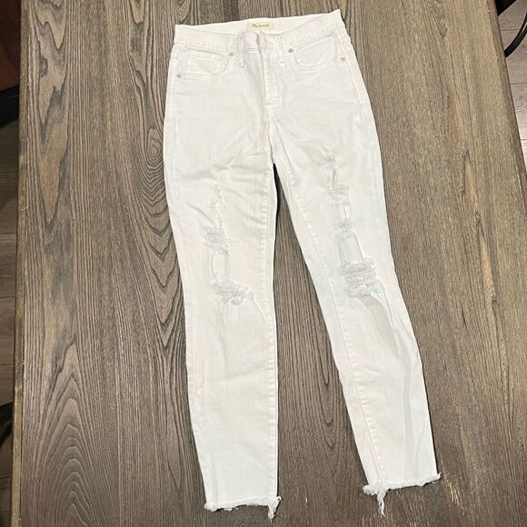 Madwell 9" High Rise Skinny Crop Jeans Distressed Denim White Size 27 - Picture 1 of 12